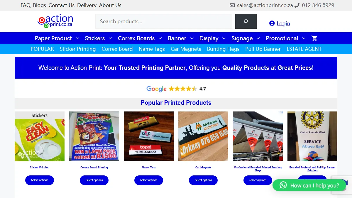 ActionPrint official website homepage for book manufacturing in South Africa