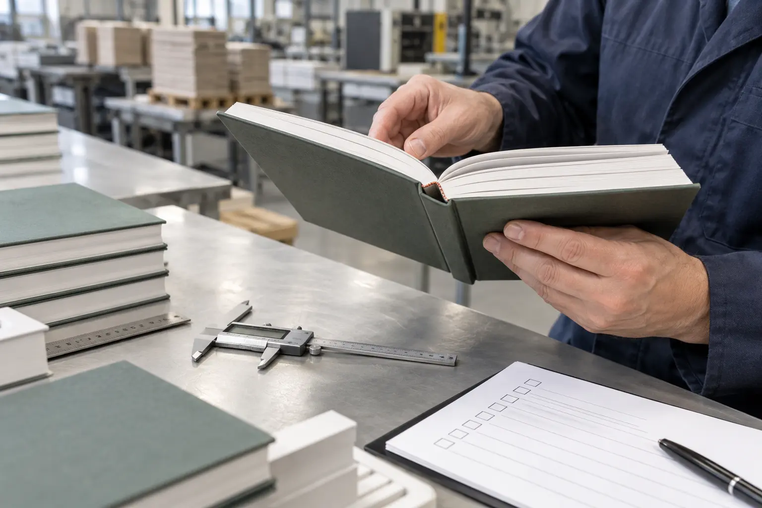 Quality control inspection of a commercially bound hardcover book