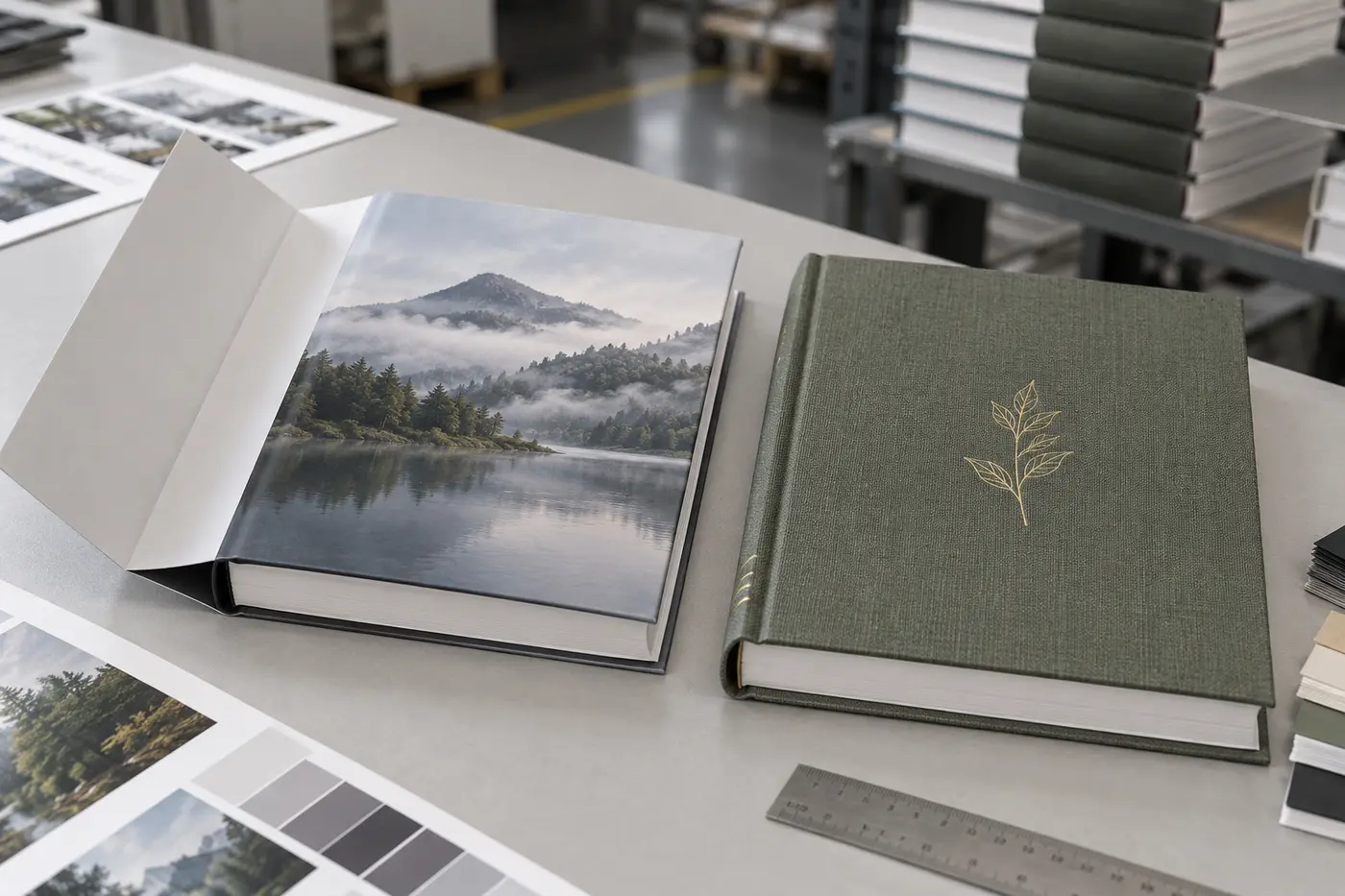 Comparison of a matte dust jacket and a linen casebound hardcover book