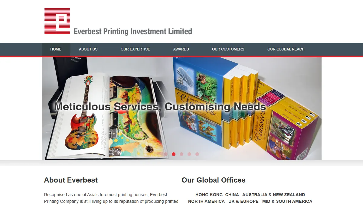 Everbest Printing official website homepage for book manufacturing in China