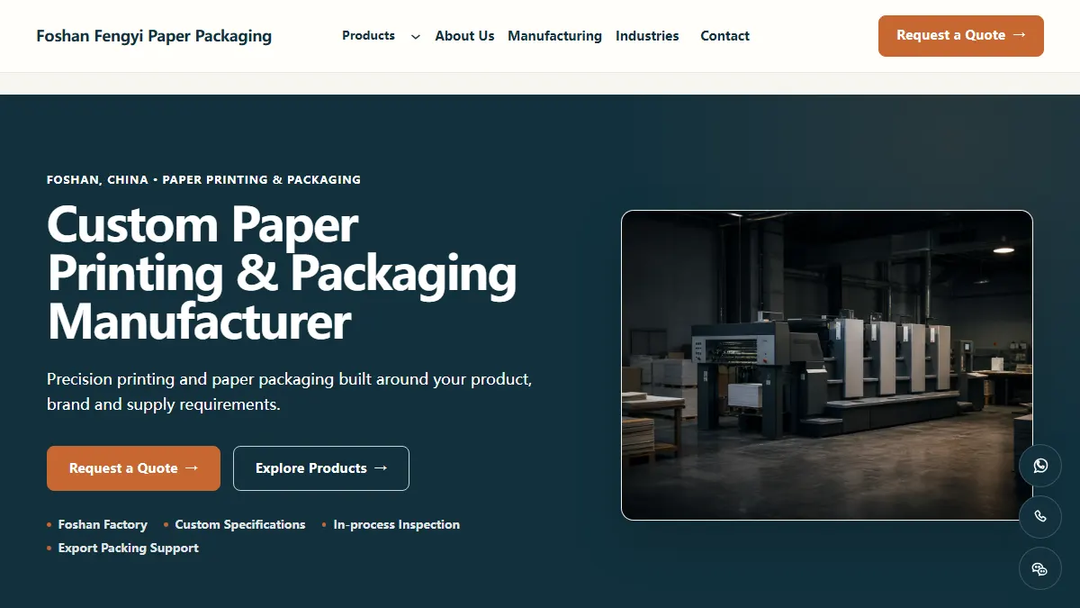 Foshan Fengyi Paper Packaging official website homepage for booklet manufacturing in China