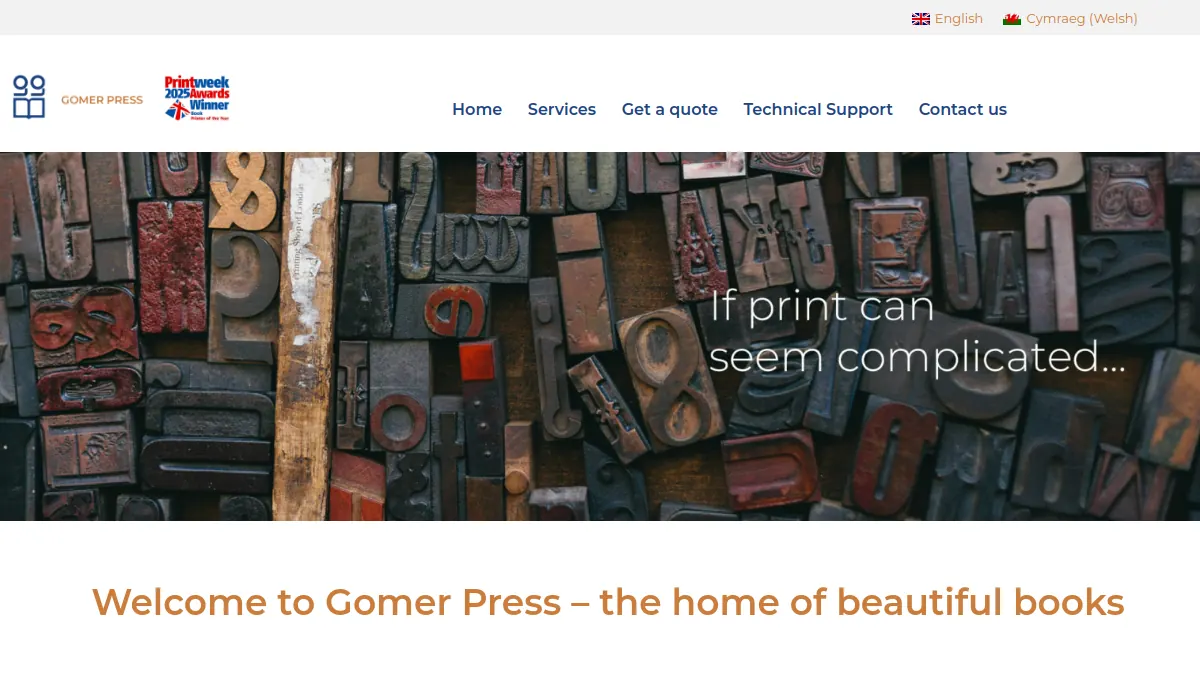 Gomer Press official website homepage for book manufacturing in UK