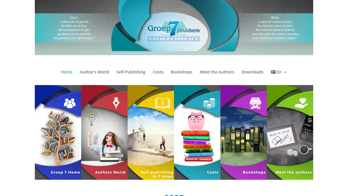 Groep 7 official website homepage for book manufacturing in South Africa