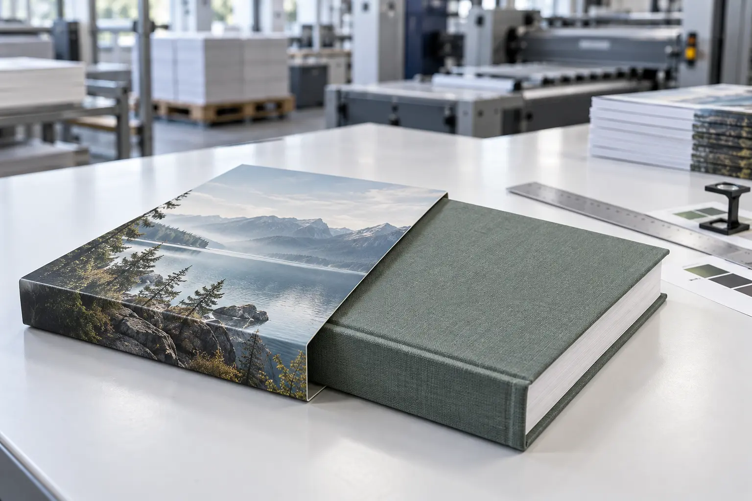 Hardcover book with a removable dust jacket beside a cloth casebound cover