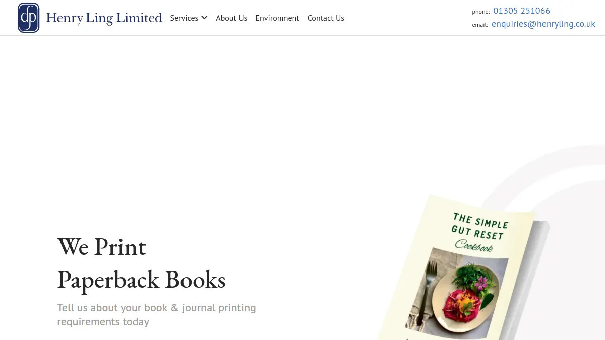 Henry Ling official website homepage for book manufacturing in UK