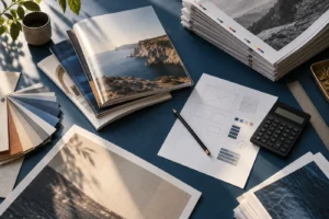 Magazine printing cost planning with paper samples, proofs and calculator