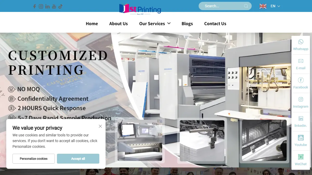 Guangzhou Jame Printing official website homepage for book manufacturing in China