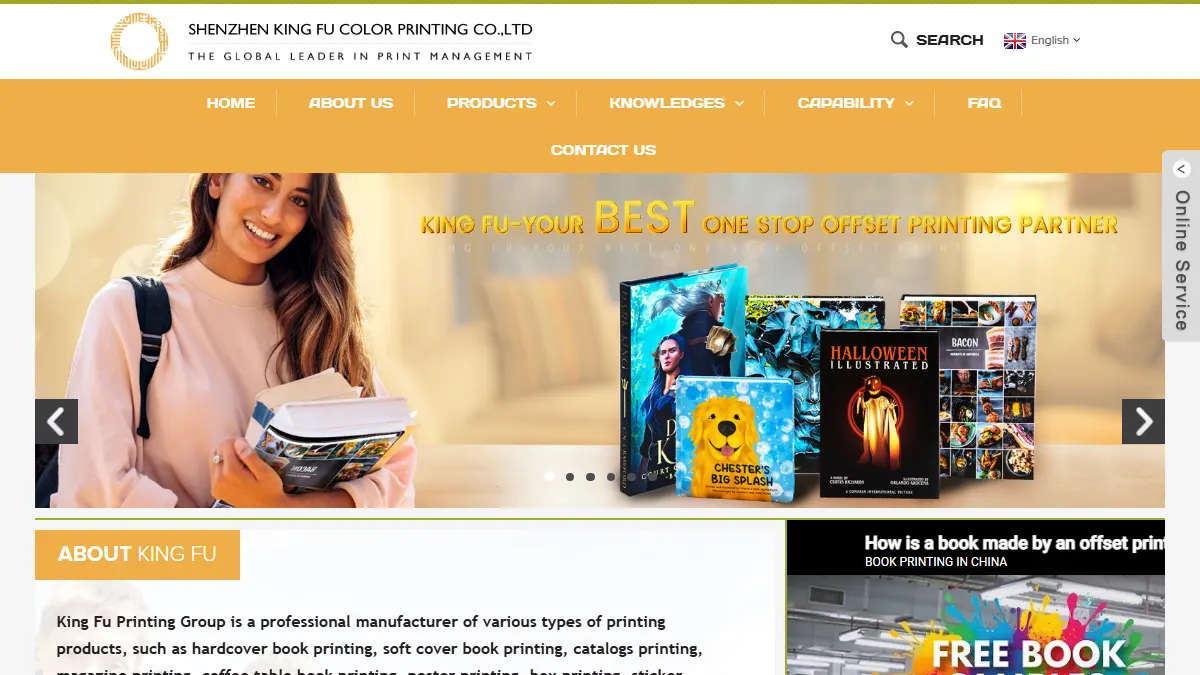 King Fu Printing official website homepage for booklet manufacturing in China