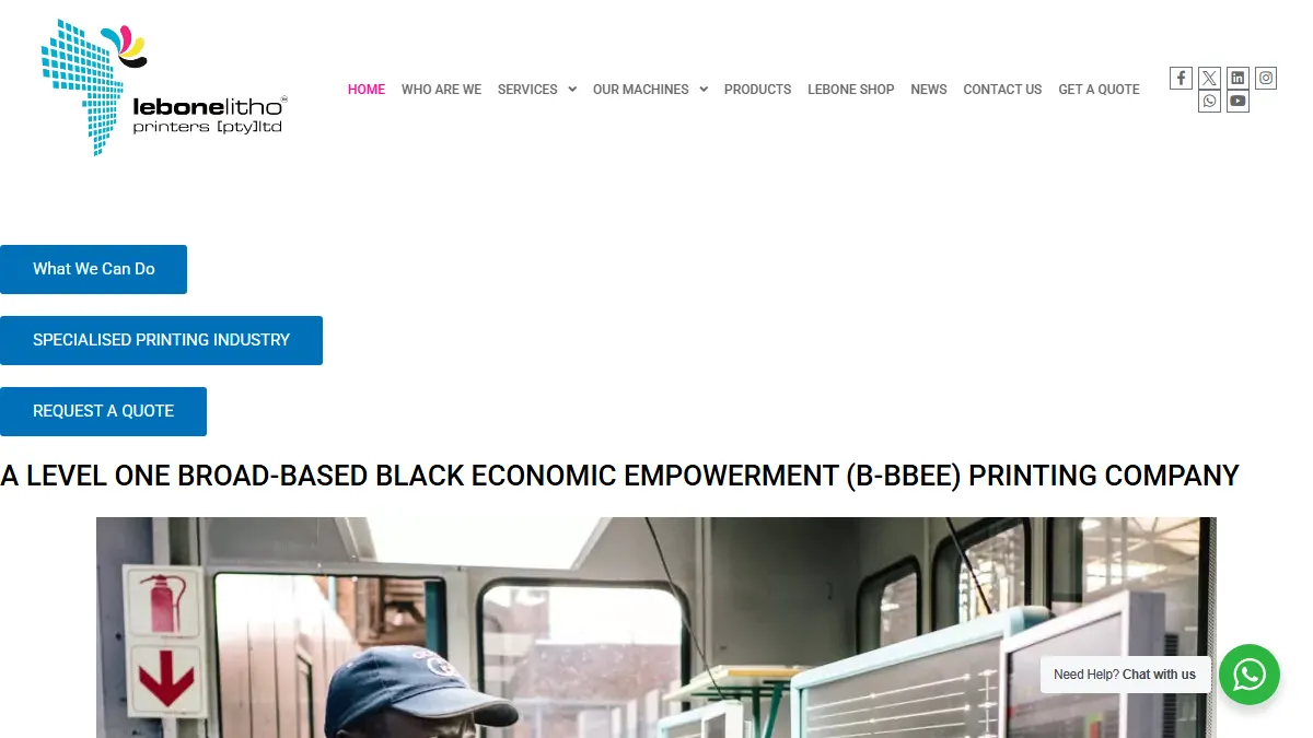 Lebone Litho official website homepage for book manufacturing in South Africa
