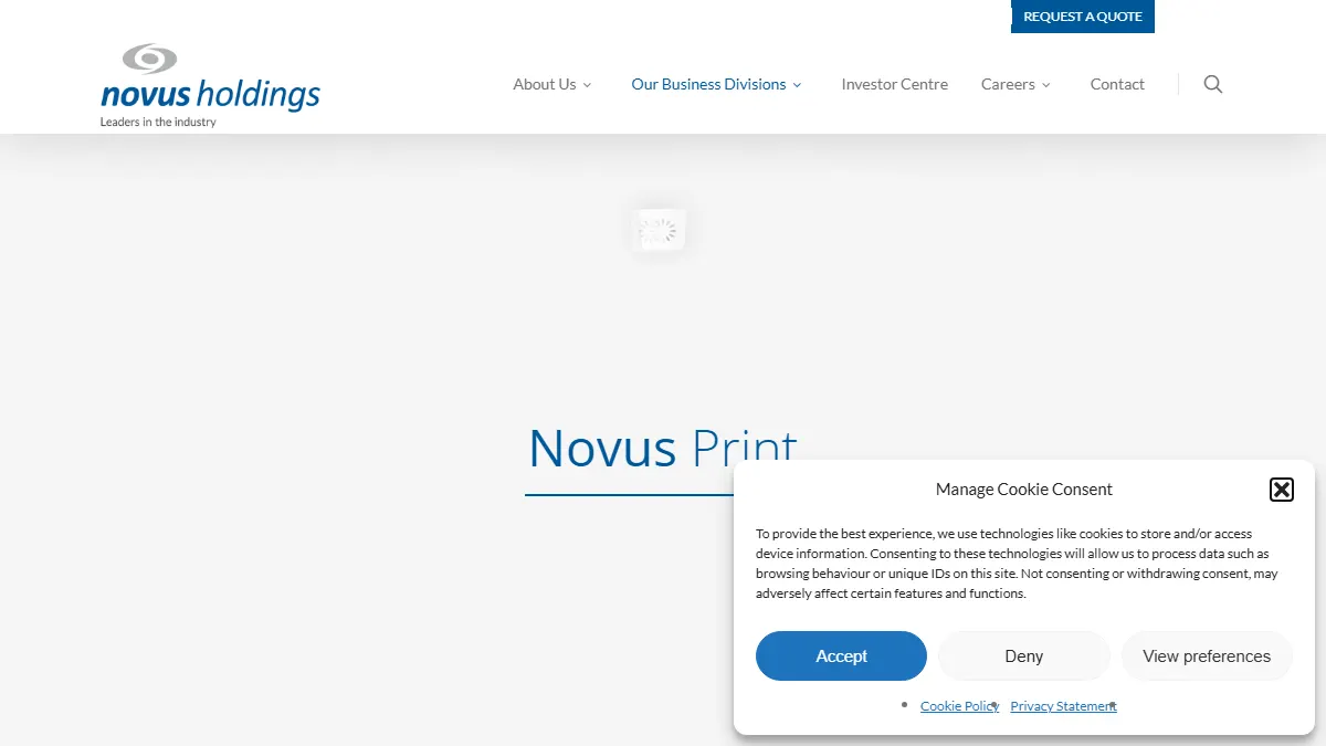 Novus Print official website homepage for book manufacturing in South Africa