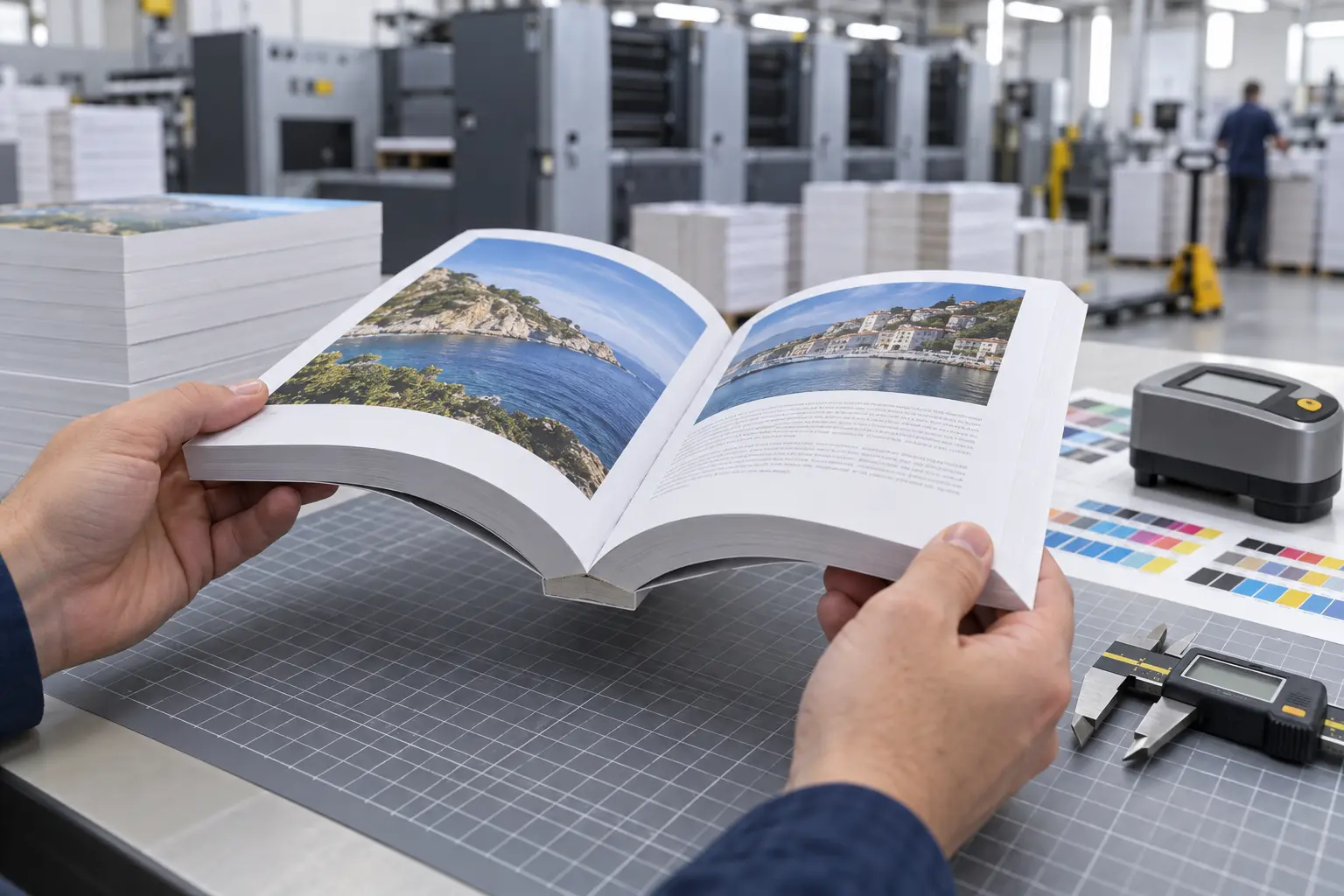 Paperback book quality control inspection in a commercial printing factory