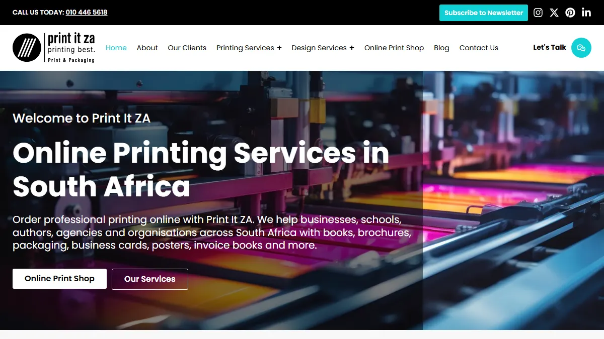 Print It ZA official website homepage for book manufacturing in South Africa
