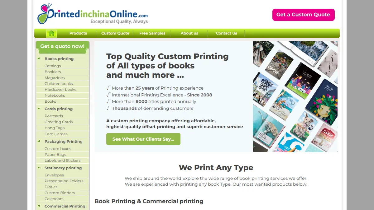 Printed In China Online official website homepage for book manufacturing in China