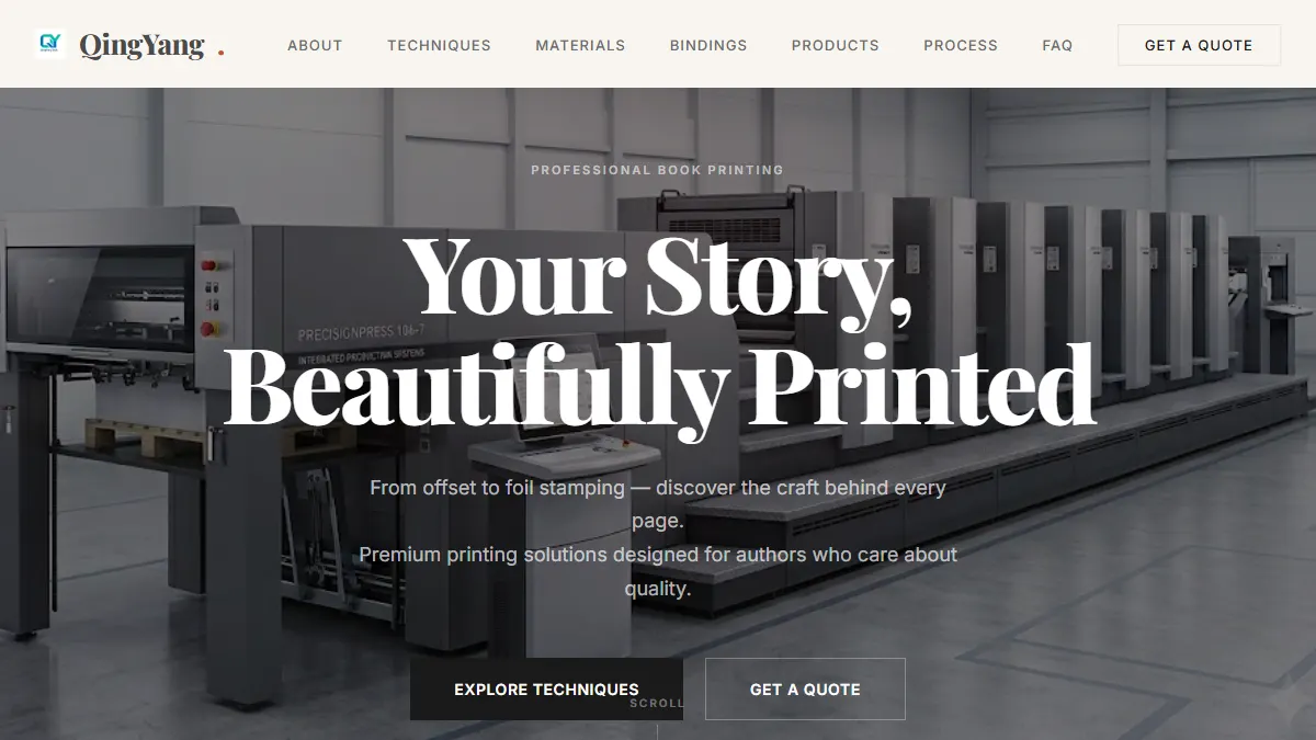 QingYang Printing official website homepage for booklet manufacturing in China