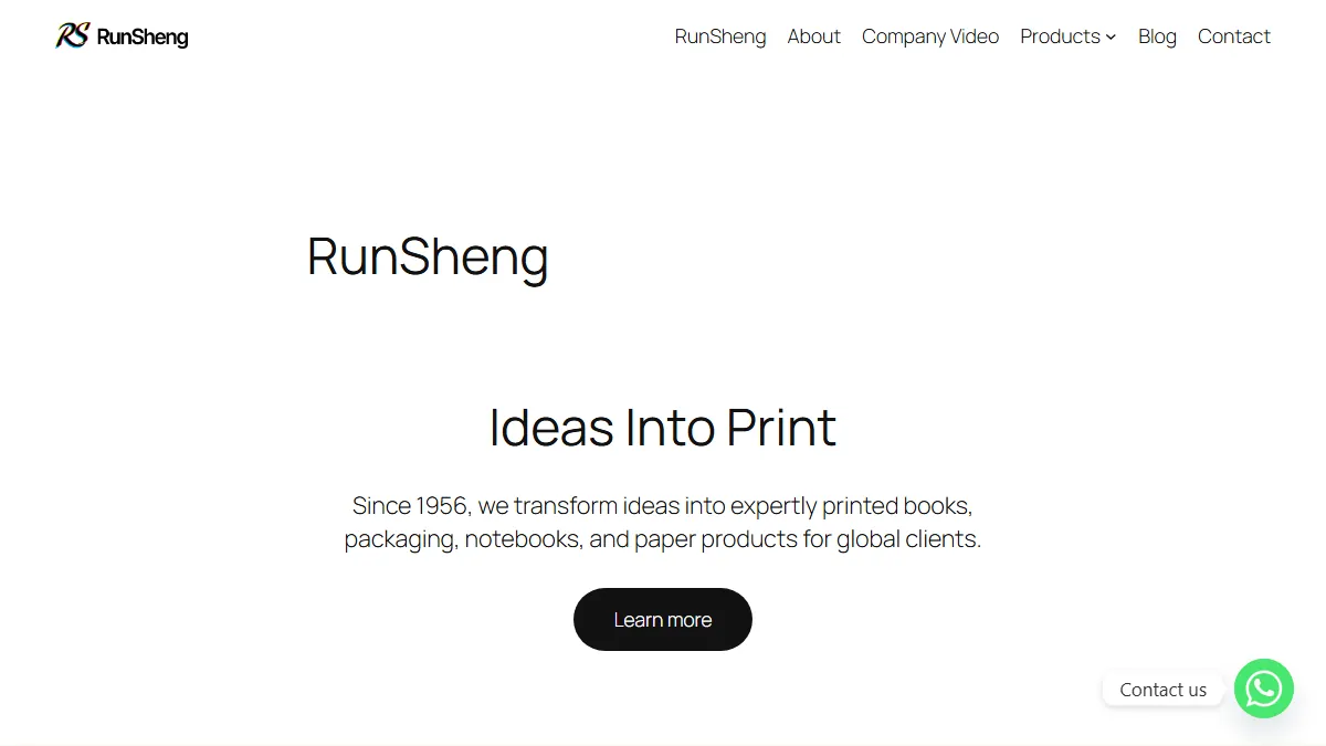 Runsheng Printing official website homepage for book manufacturing in China