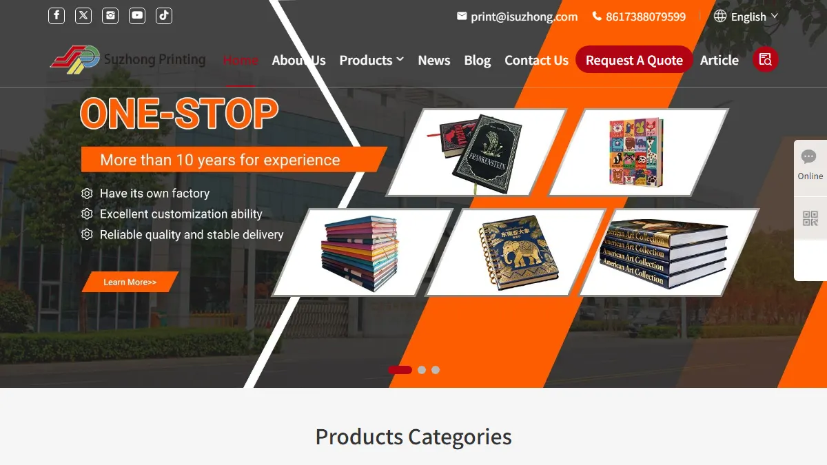 Suzhong Printing official website homepage for booklet manufacturing in China