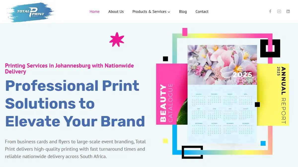 Total Print official website homepage for book manufacturing in South Africa