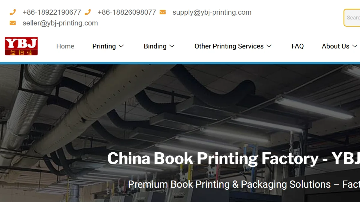 YBJ Printing official website homepage for book manufacturing in China