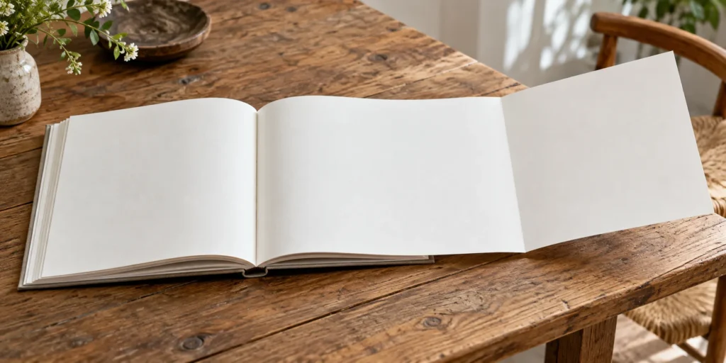 Open book with an extended interior page