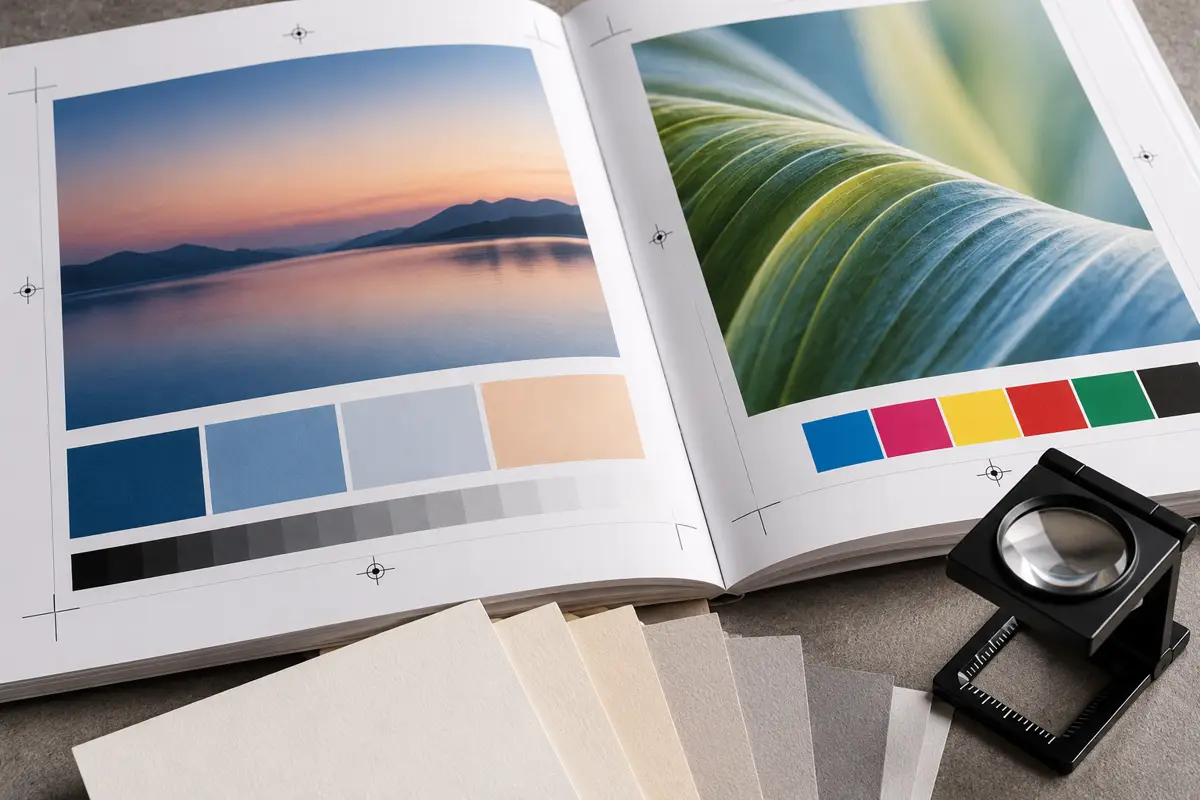 Book printing file proof with image and layout checks