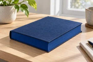 Hardcover book with blue sprayed book edges